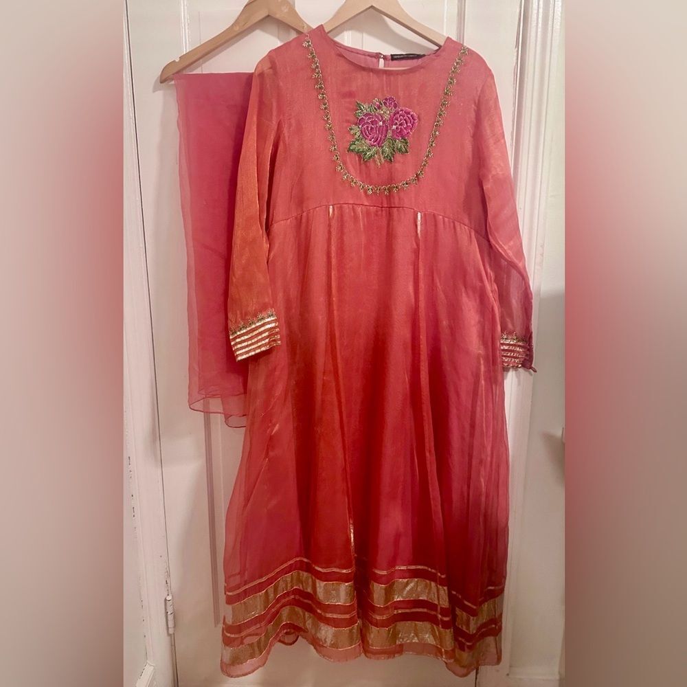 GENERATION PK FORMAL PAKISTANI DESIGNER Long Sleeve Women's Dress with Gold Trim